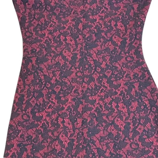 Michael Kors Bodycon Dress Sleeveless V-Neck Burgundy‎ Black Pattern Lace Size 2 - Image 12