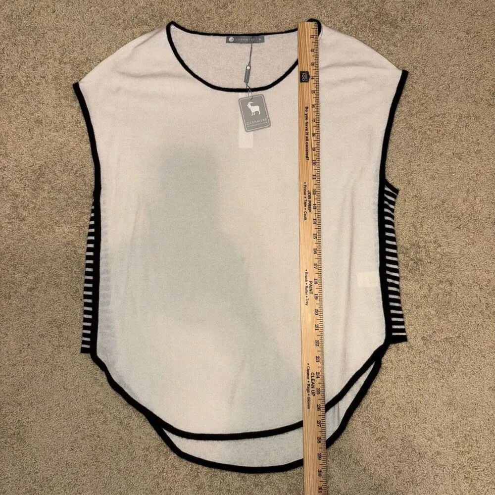 In Cashmere whisper white black stripes cap sleeve lightweight sweater size XL N - Image 6