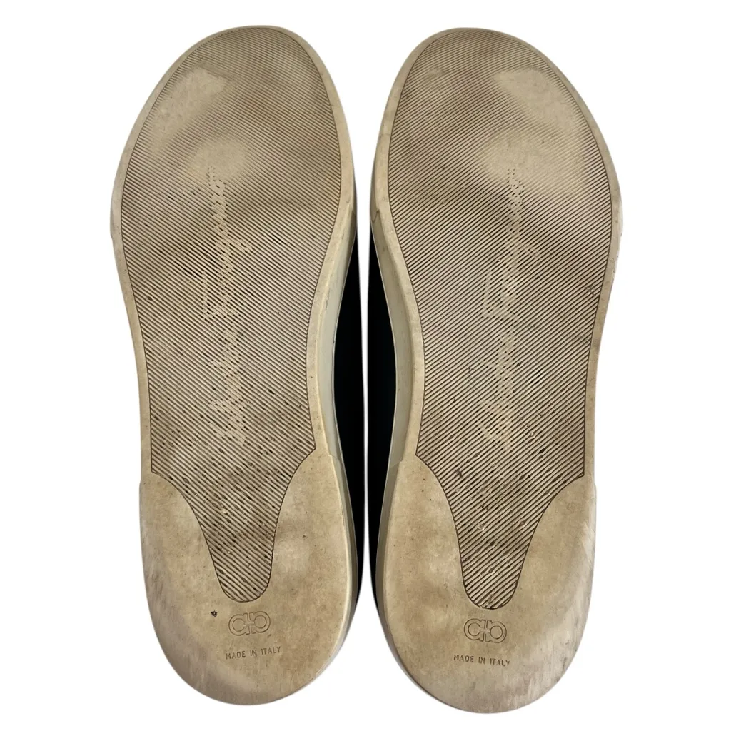 Salvatore Ferragamo Novello Nero Calf Black Leather Flats Sneaker Gold Bow 9.5 - Image 11