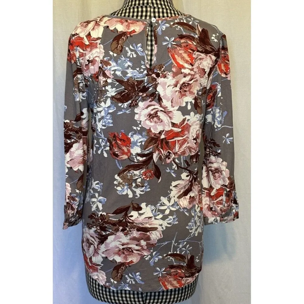 NEW Anthropologie Daniel Rainn Size Small Gray Floral Tunic 3/4 Sleeve Blouse - Image 3