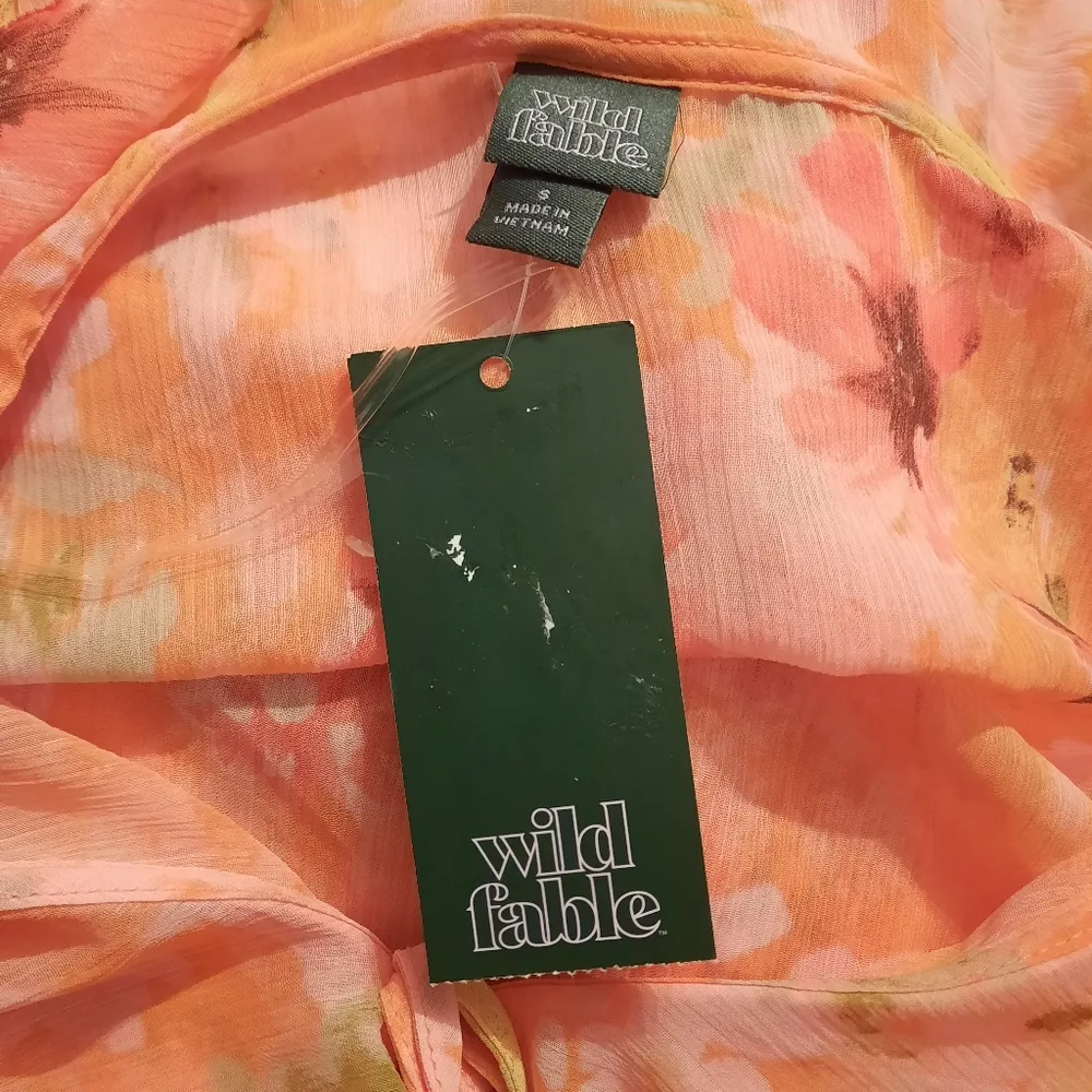 Wild Fable Duster Top Womens Small Orange Floral Maxi Ruffled Party Night Out - Image 7