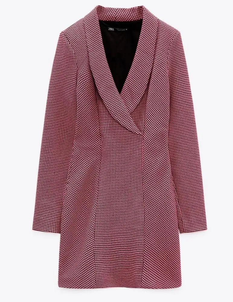 ZARA | Pink Houndstooth Blazer Dress - Image 4