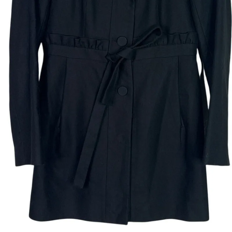J.Crew Ruffle Tie Waist Button Down Collar Mid Length Coat Jacket Pocket 2 Black - Image 3