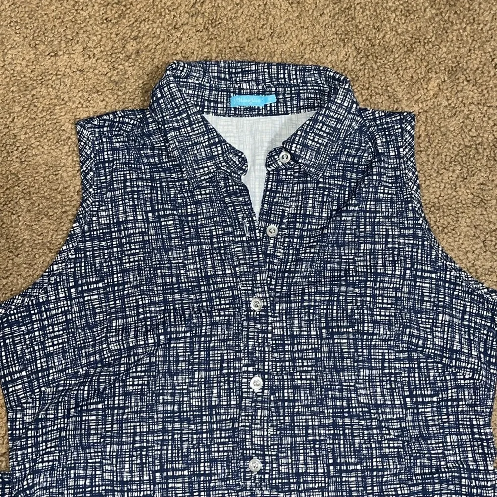 J. McLaughlin  Dolly Sleeveless Collared Button Front Dress Blue Windowpane‎ M - Image 3