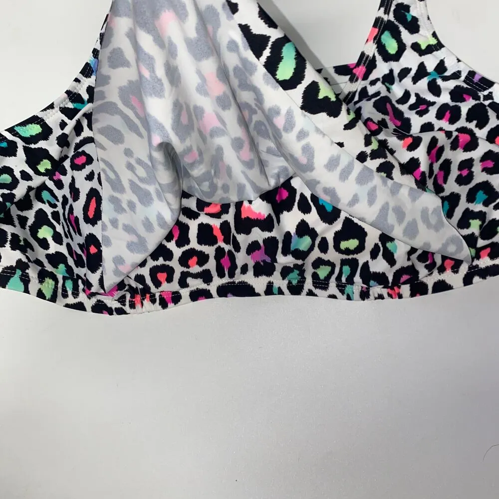 California Waves White Multicolor Leopard Flounce Ruffle Bikini Top 2X 20/22 - Image 6