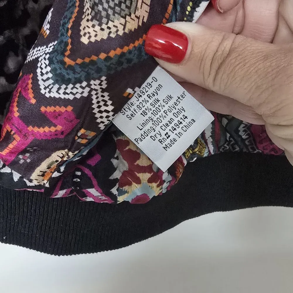 Johnny Was Leopard Velvet Quilted Bomber Jacket Coat Sz L (No Tag) Silk Interior - Image 5