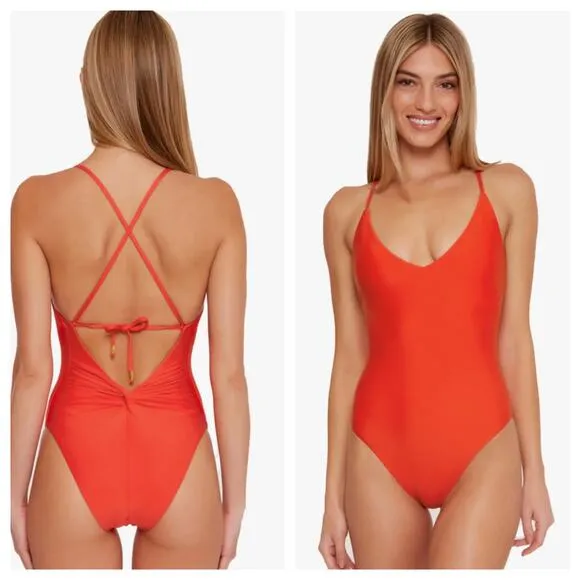 NEW Trina Turk Monaco One Piece Swimsuit Twist Back Flame Red/Orange $154 12 - Image 2