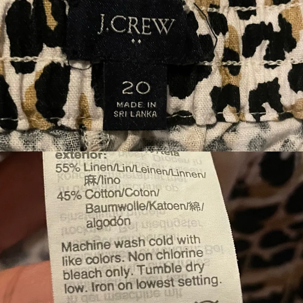 J Crew Womens Pants Beige Tan Leopard Cotton Linen Print Joggers Pull On Size 20 - Image 9