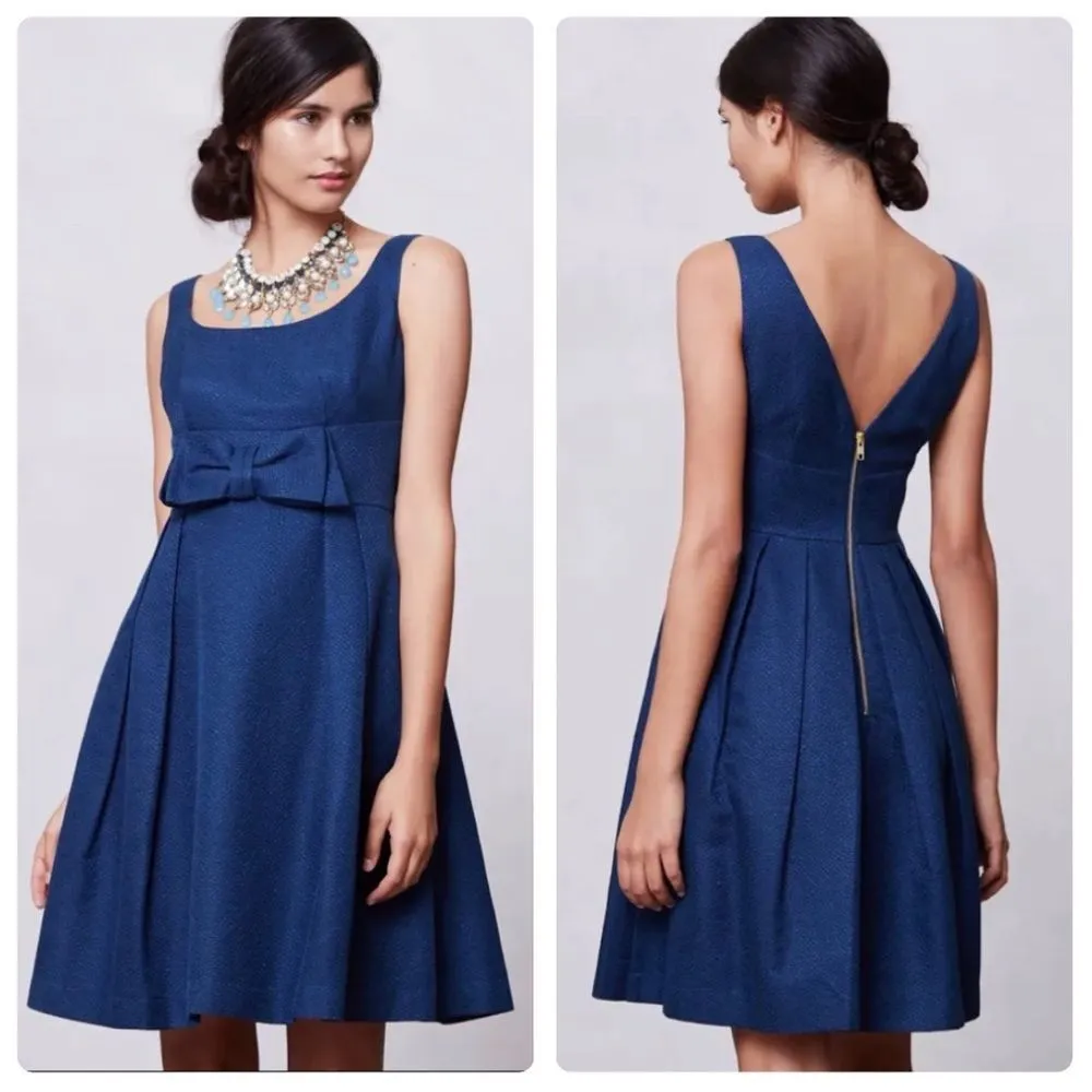 MIRROR OF VENUS Beau Dress V Back Blue Sleeveless Pockets Fit & Flare Size 2 - Image 12