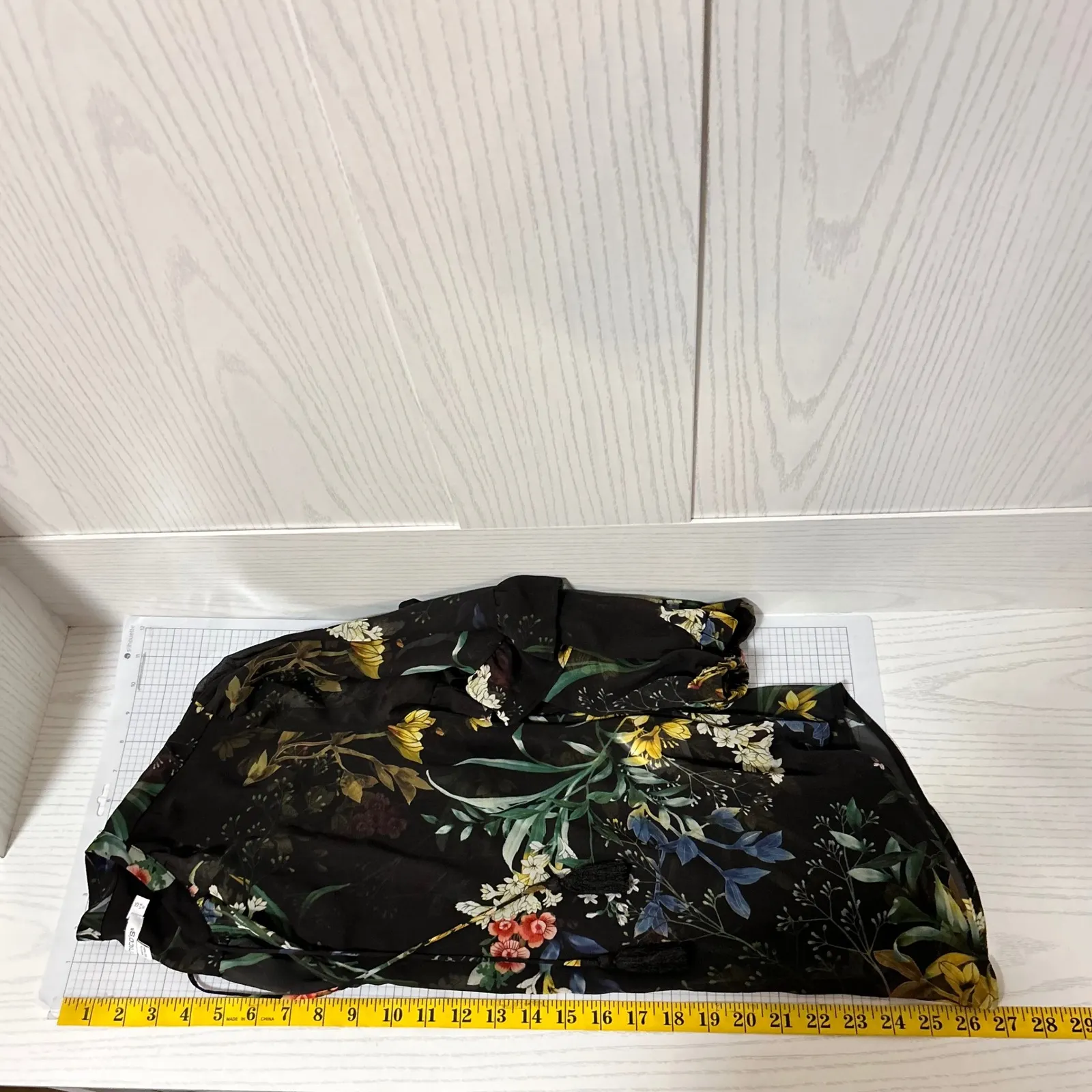 Chicos Black Floral Sheer Ruffle Puffy Whimsigoth Fairy Boho Shirt Women Size 10 - Image 5