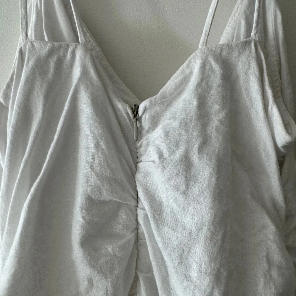 Zara Cream Ruched Linen Mini Dress - Image 4