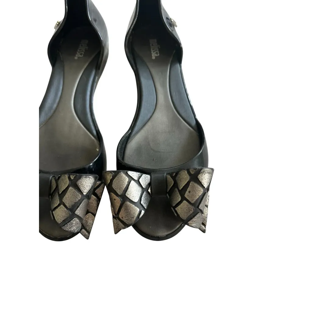 MELISSA Black Silver Bow D’Orsay Flats Size US 7 - Image 2