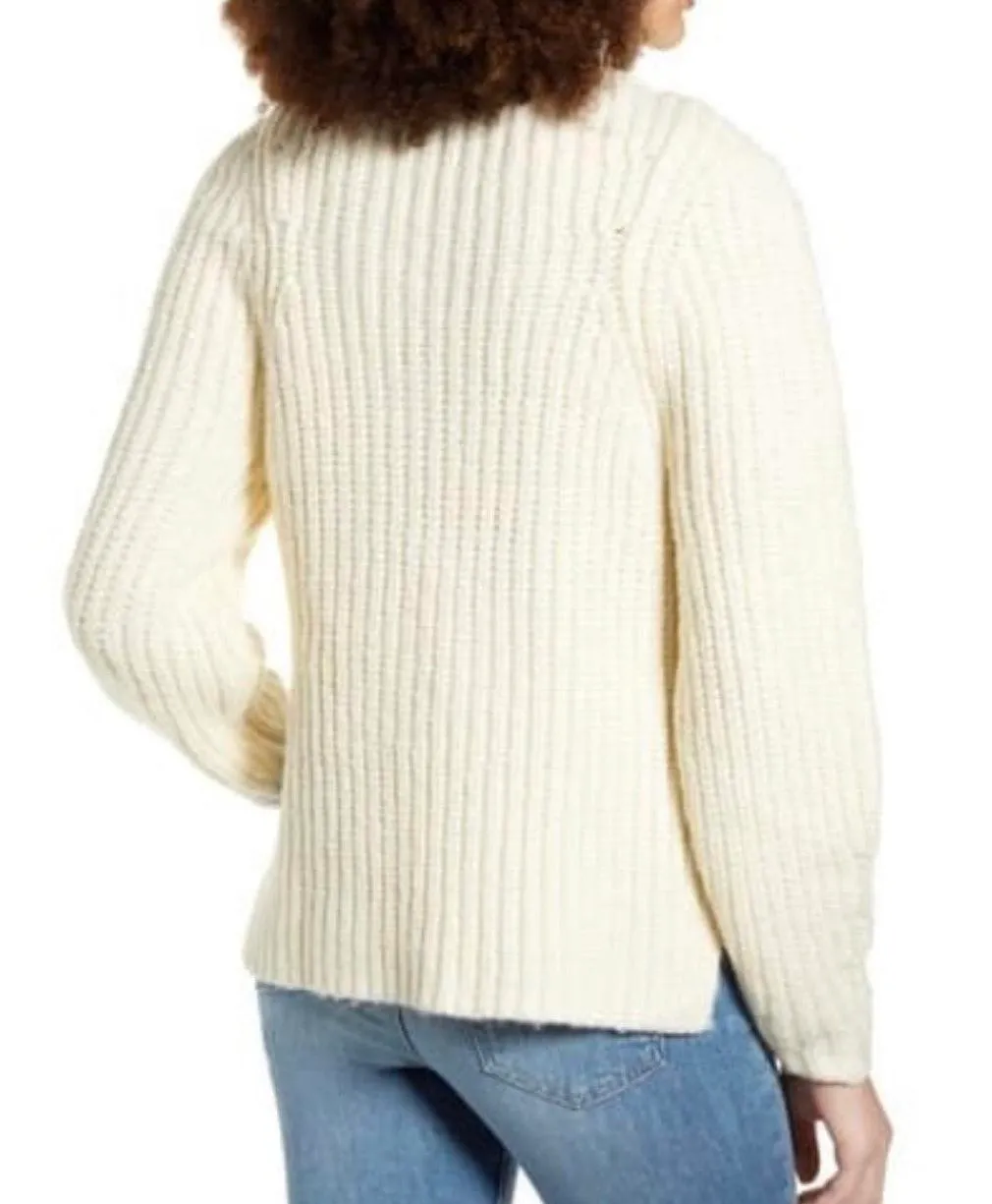 Leith Chunky Mock Neck Sweater Ivory Pristine XS - Image 3