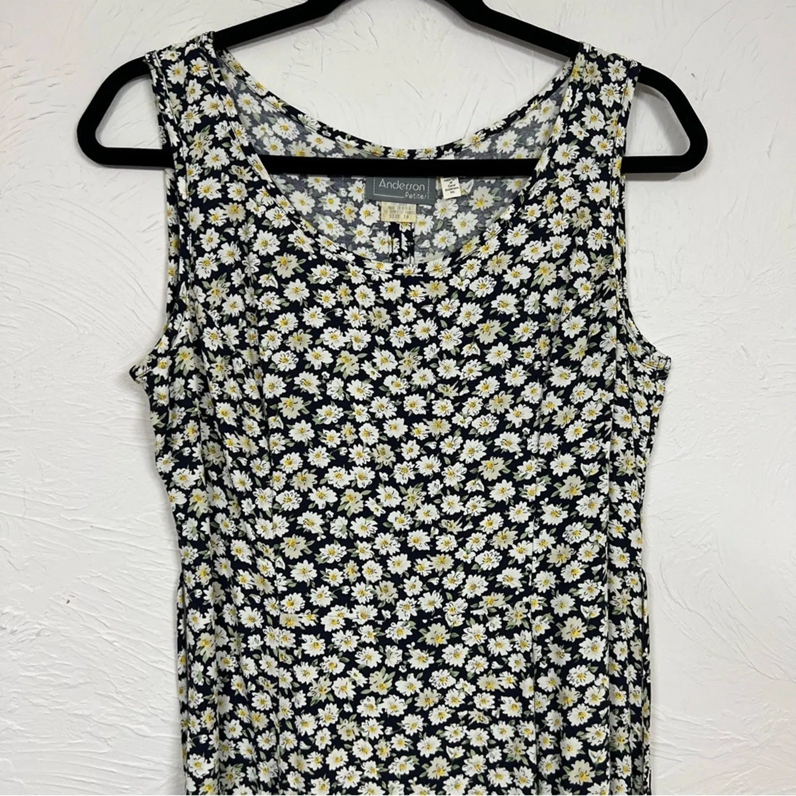 Vintage Daisy Print Sleeveless Midi Dress Womens 10 Summer 90s Floral Fairy Core Black - Image 6
