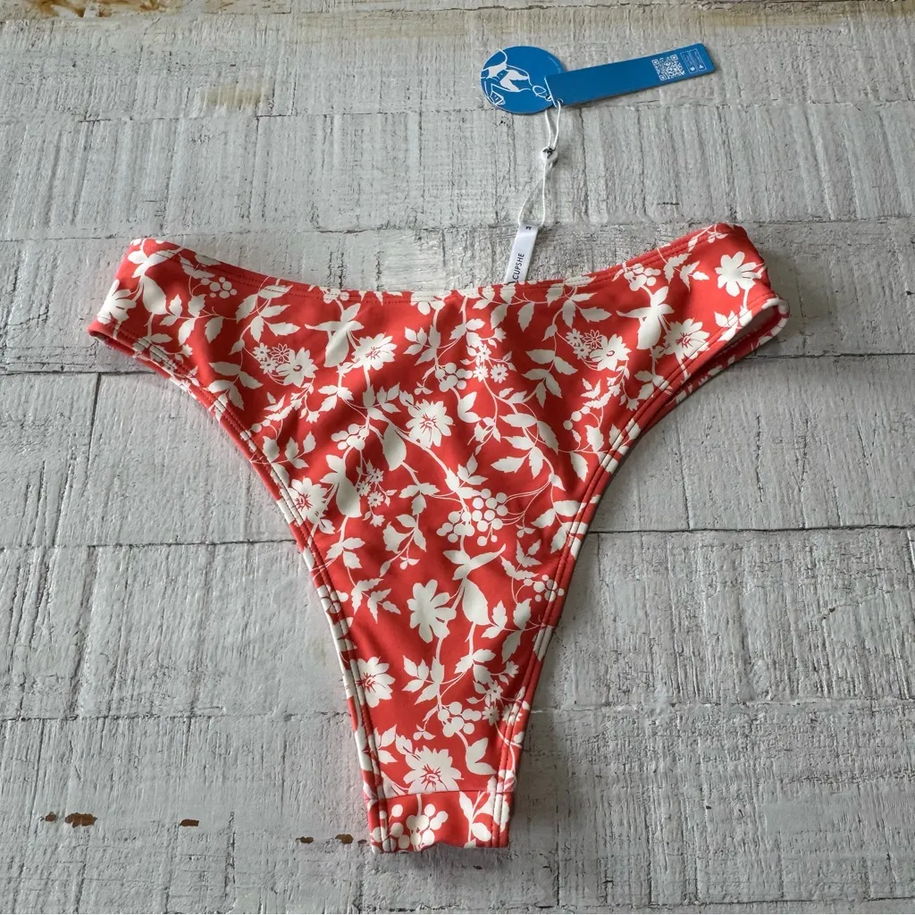 Cupshe Coral Orange Floral Bikini Bottom NWT size Medium‎ Hi-Cut Cheeky - Image 11