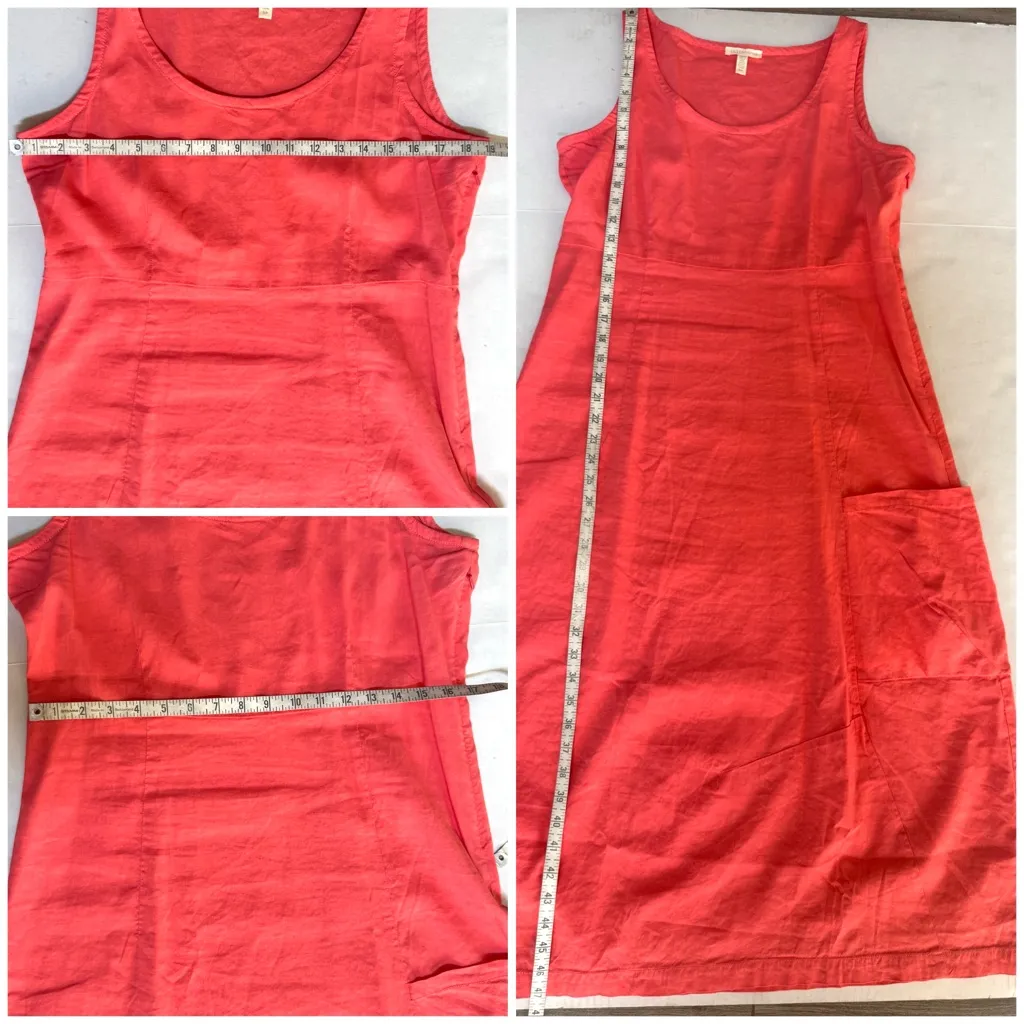 Eileen Fischer coral melon linen blend sleeveless midi dress pocket sz Small - Image 9