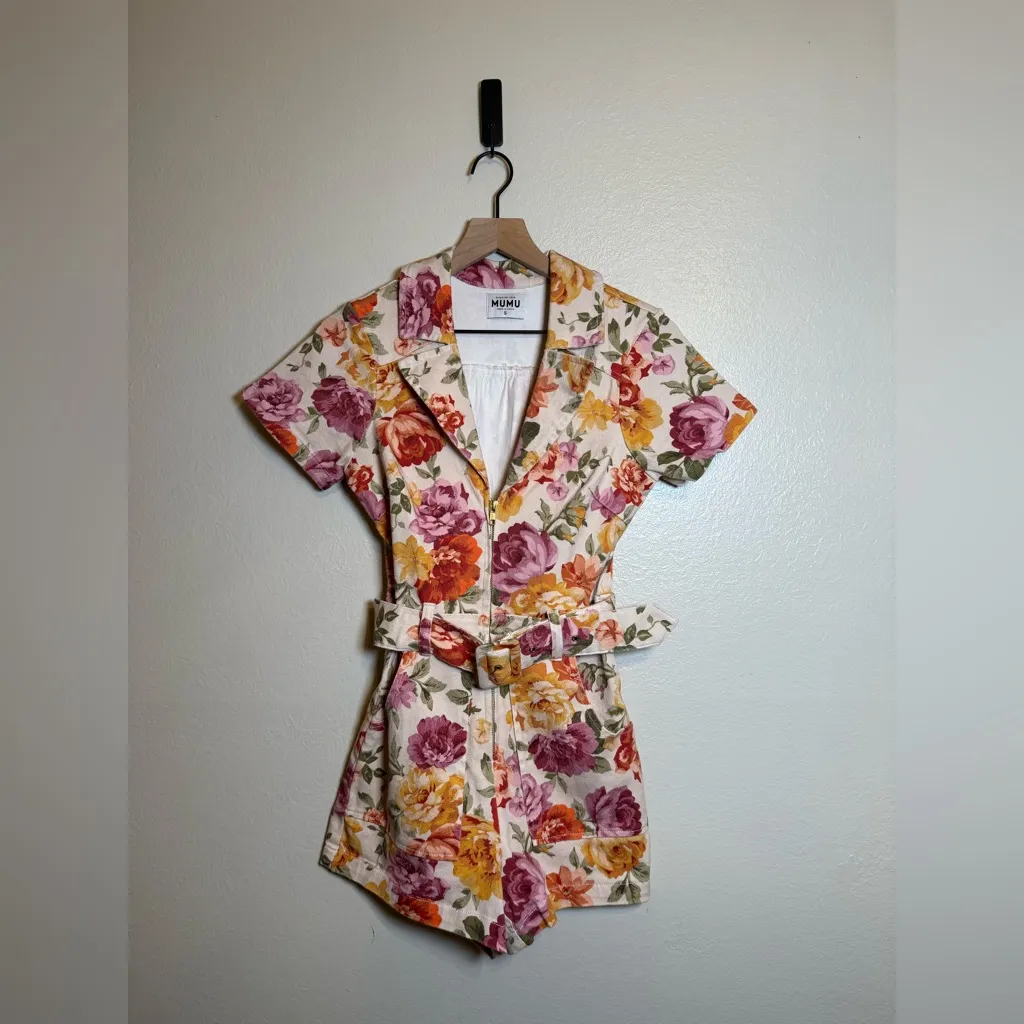 Show‎ Me Your Mumu Outlaw Romper in Ivory Hillside Floral Denim - Image 2