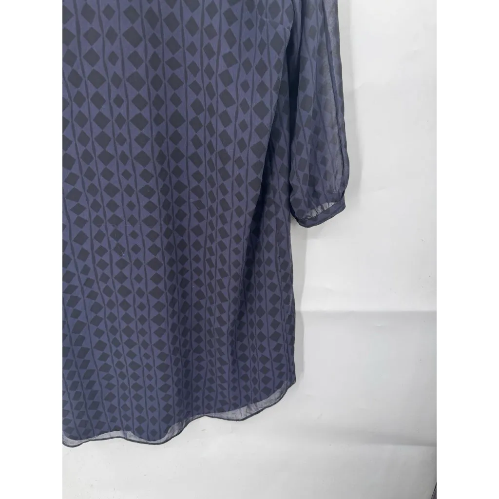 Cabi Harlequin Tunic Shift‎ Dress Purple Black Diamond Size Medium Preppy Casual - Image 7
