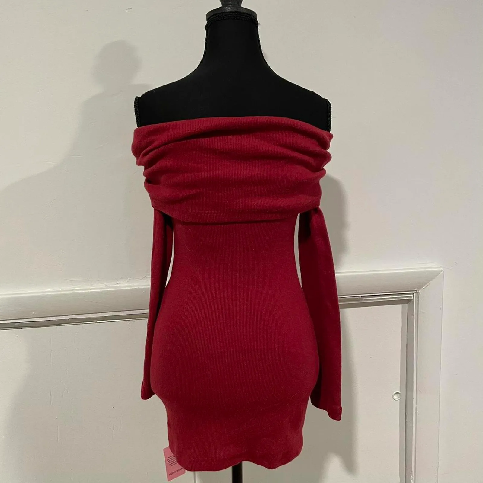 Burgundy off-the-shoulder sweater dress. pretty little thing, size 4 - Image 4