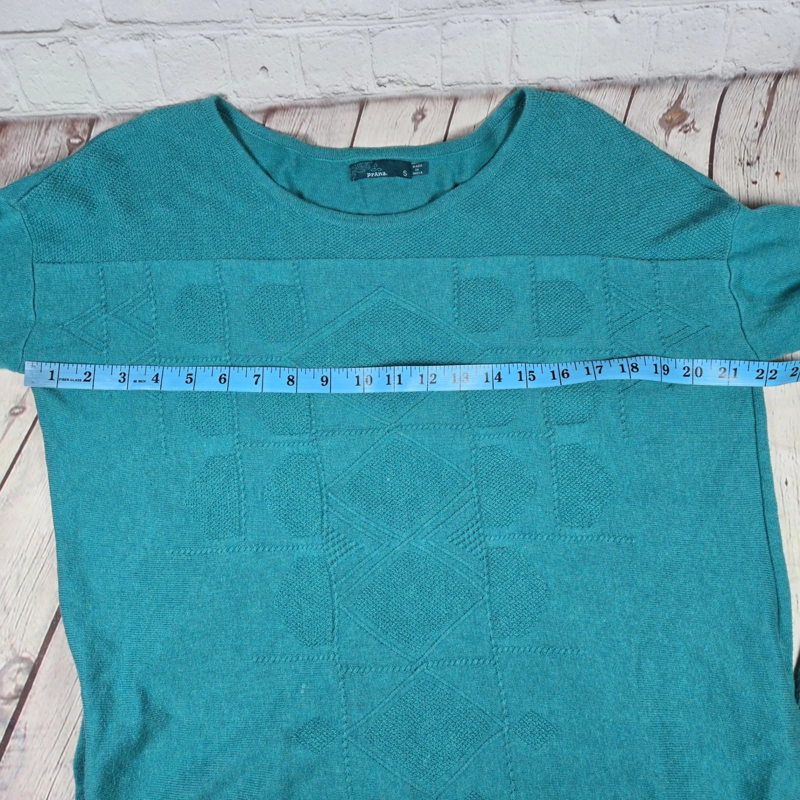 Prana Stacia Sweater Teal Green Geometric Knit Organic Cotton Size S - Image 8