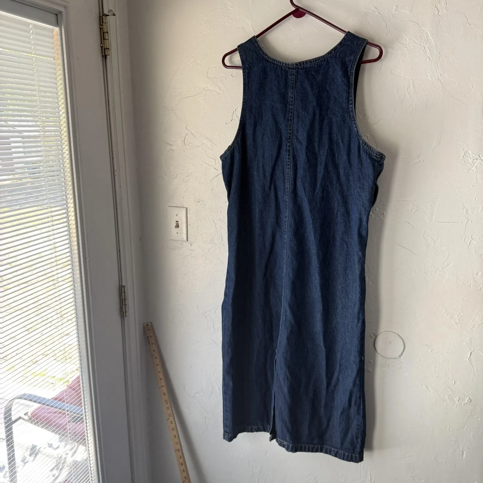 Krave Denim Overall Dress Vintage Denim‎ L Embroidered Leaf Pocket Teacher Fall Blue Size L - Image 8