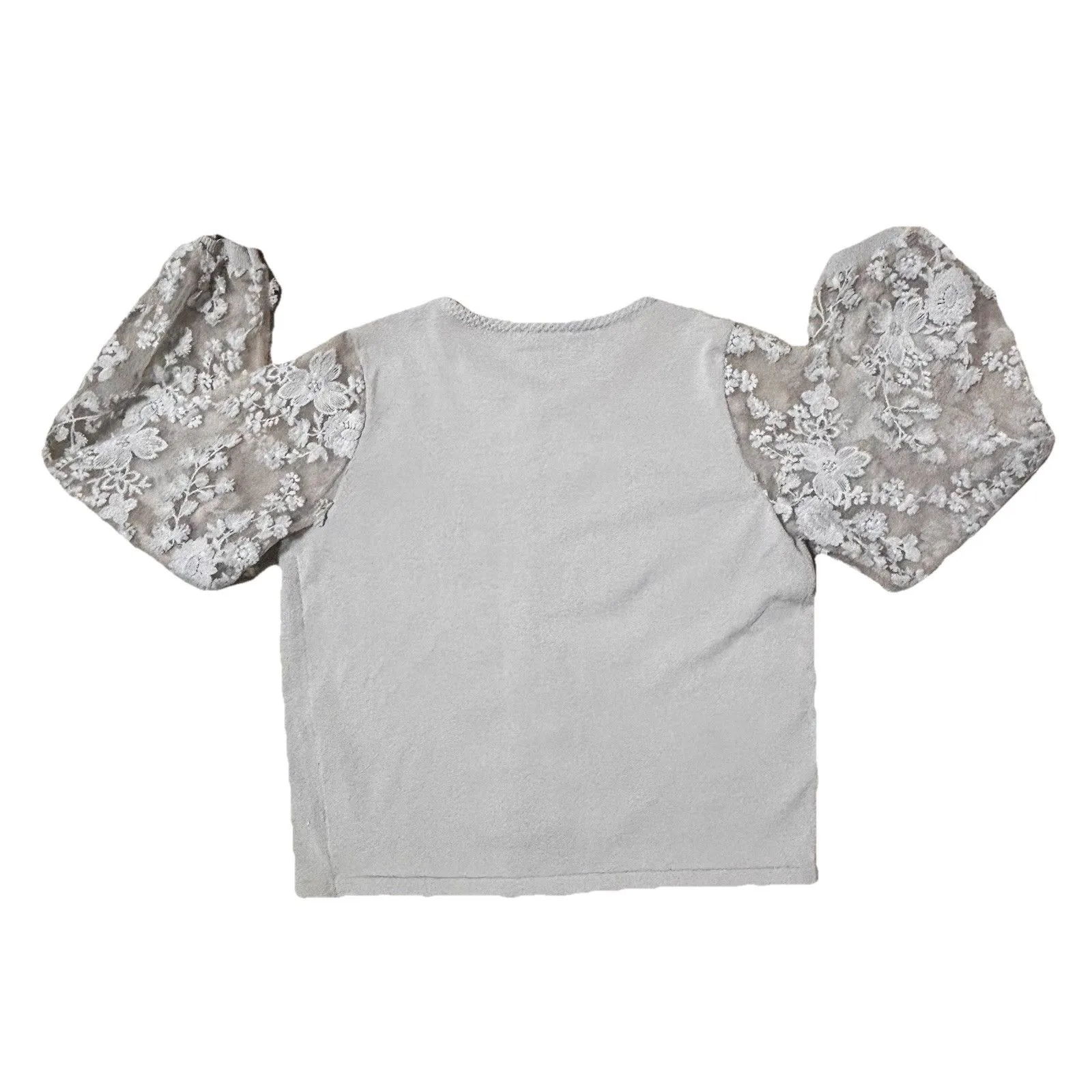 Sioni Milano Women’s Grey Cardigan Sheer Lace Balloon Puff Sleeve Sweater Sz Sm - Image 7