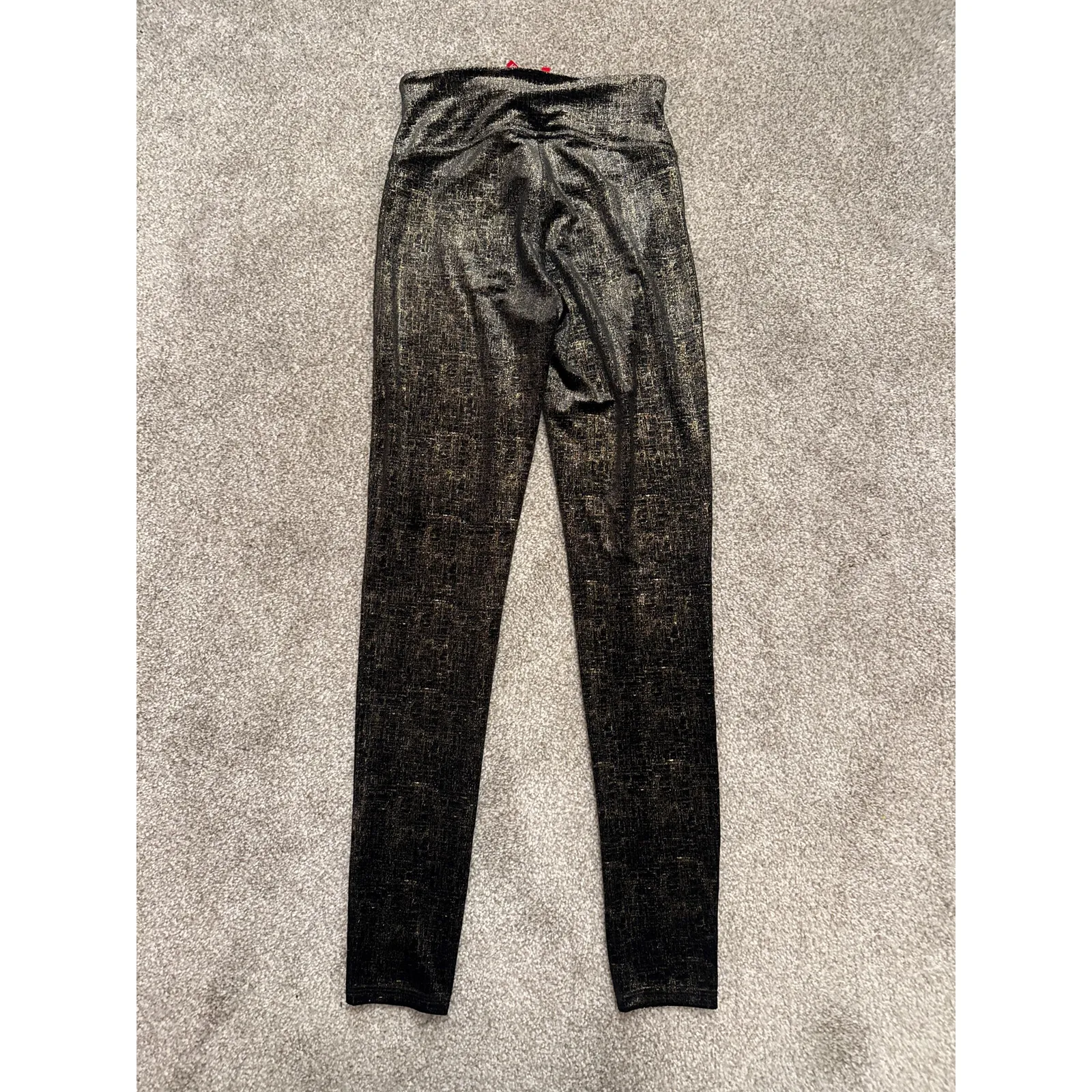 Spanx Black & Gold Metallic Velvet Shine Leggings, M - Image 8