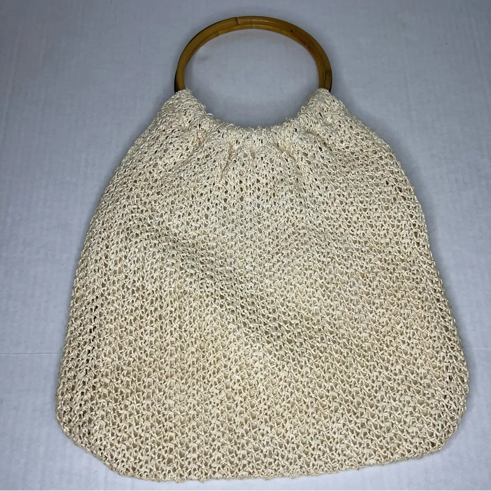 Vintage 70’s Sears, Roebuck & Co Raffia Straw bag with bamboo handles - Image 4