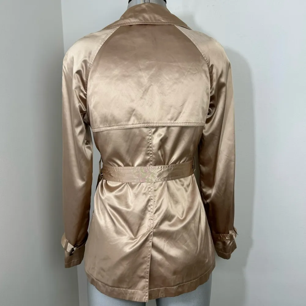MICHAEL KORS Petite Satin Animal Lining Trench Coat Size PS Small Tan - Image 5