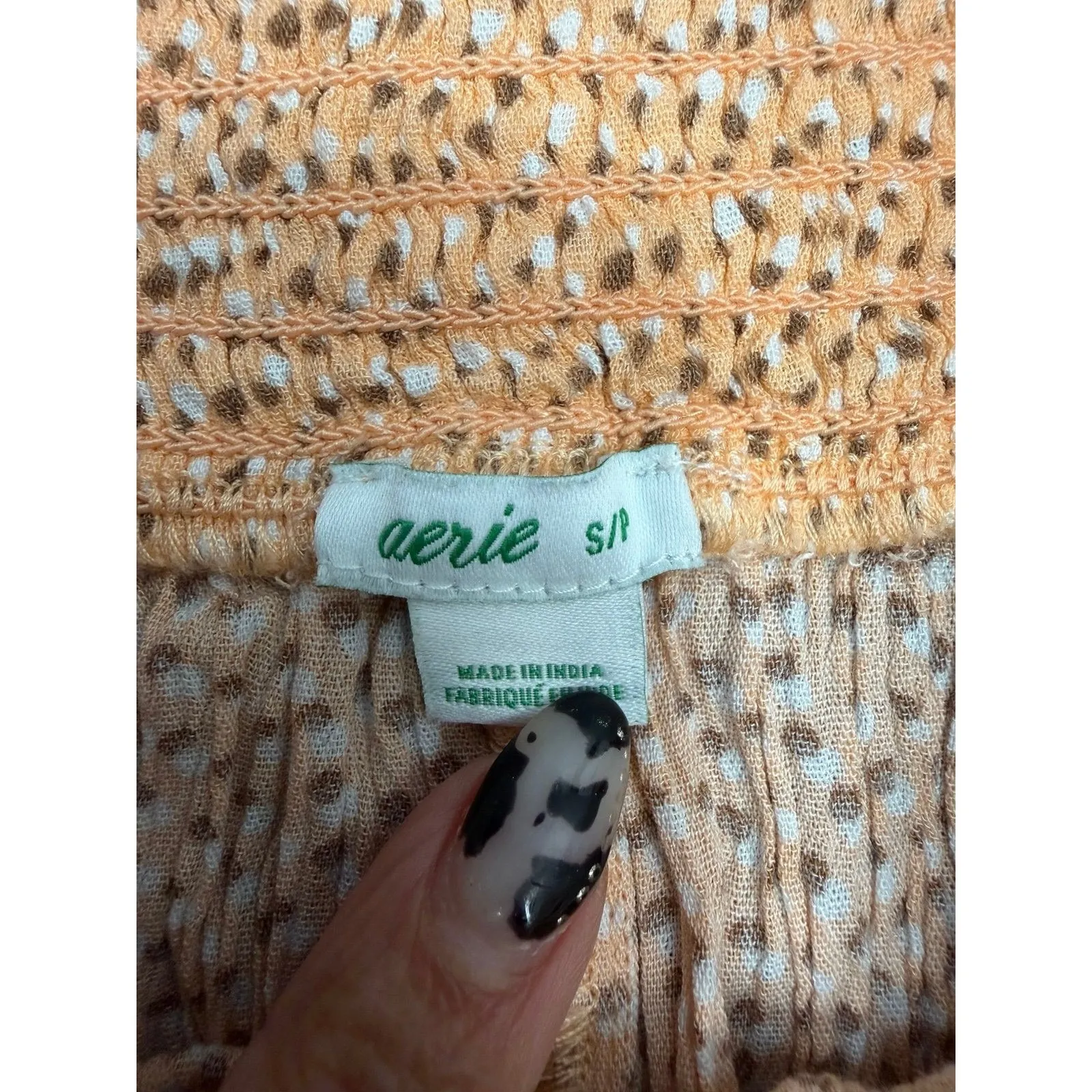 Aerie peach smocked high waist flowy shorts polka dot cotton viscose‎ S - Image 3