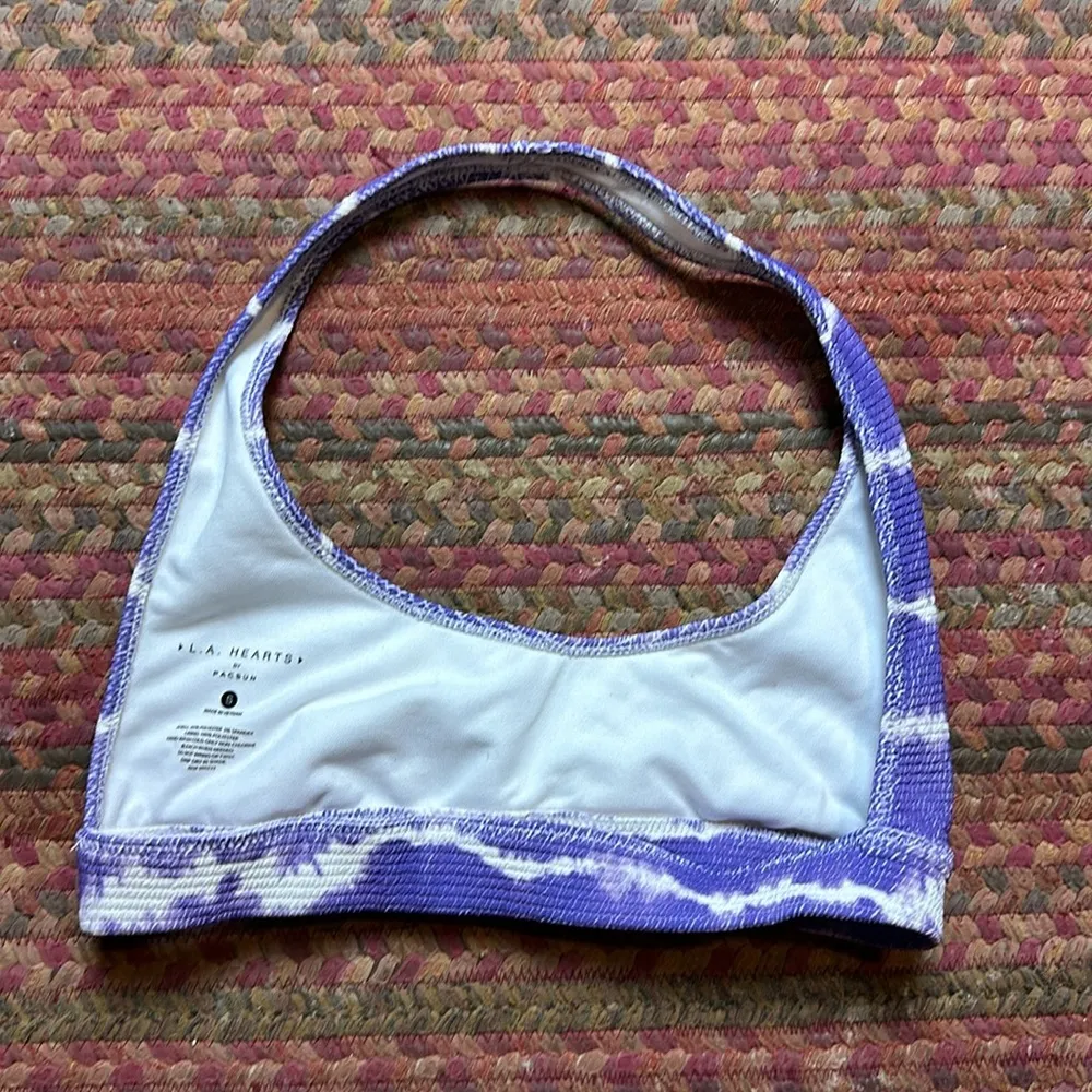 LA HEARTS PURPLE WHITE TIE DYE HALTER BIKINI TOP - Image 2