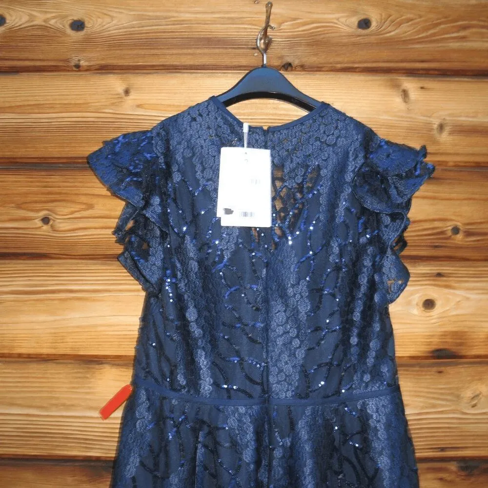 Mac Duggal 12467 Flutter Sleeve Sequin Applique Cocktail Dress Blue 16 - Image 10