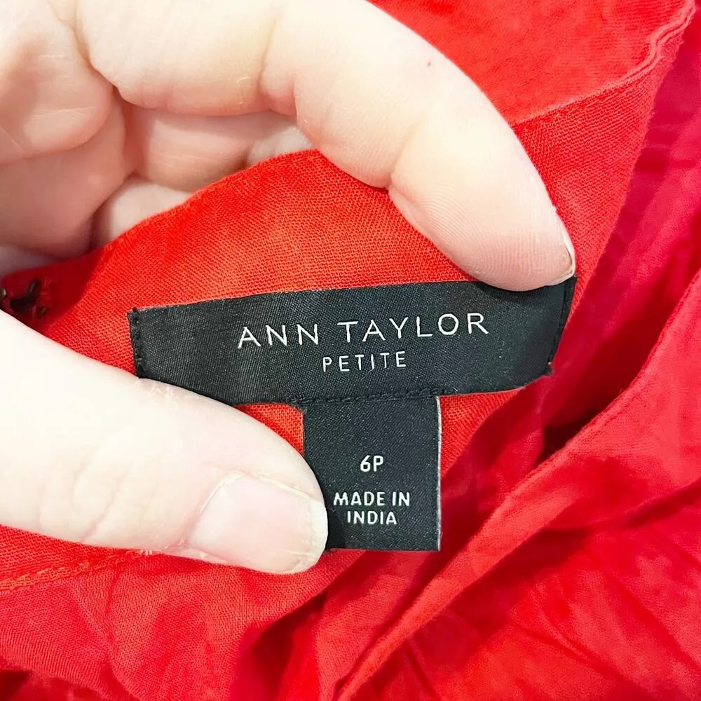 Ann Taylor Embroidered Hem Cotton Midi Peasant Skirt Red 6 Petite - Image 3