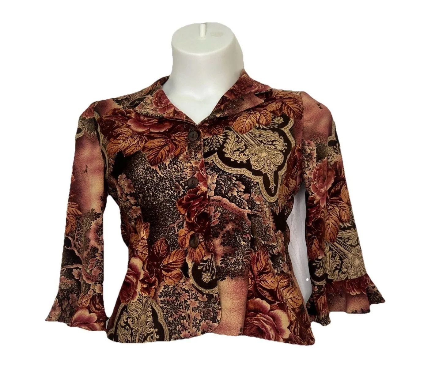 Vintage Jessica Howsrd Floral Button Down ruffle Sleeve Jacket/blazer EUC Size 8 - Image 1