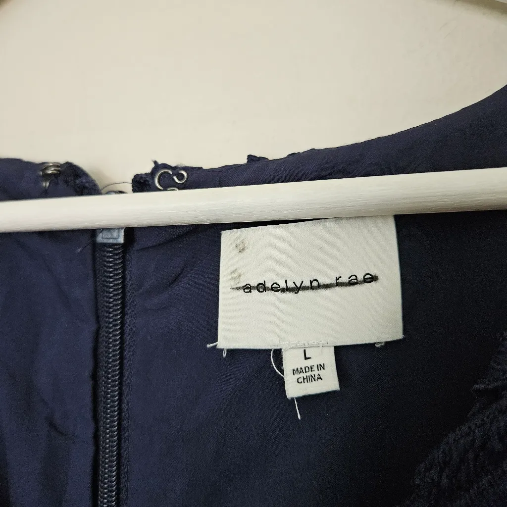 Adelyn Rae Harper Lace Mini Dress Cocktail Scallop Navy Blue Empire-waist V-neck - Image 10