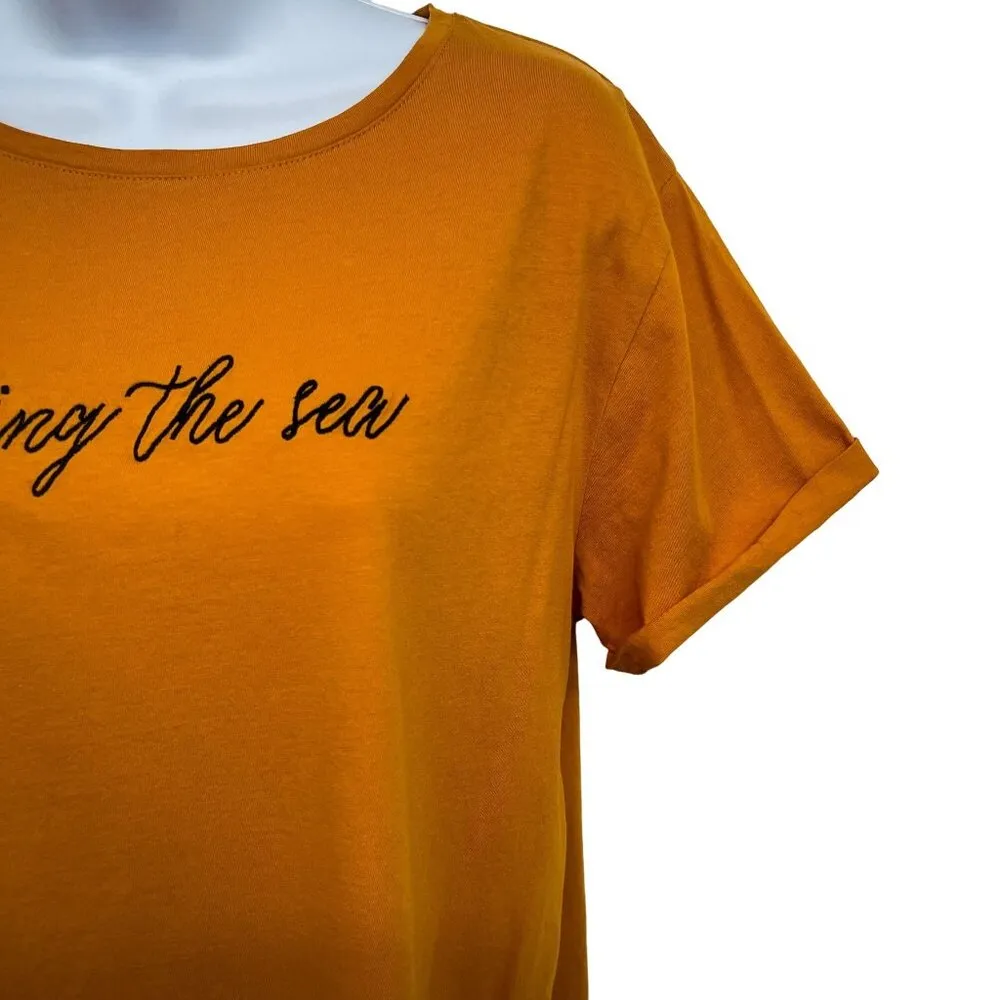 Mango MNG Sailing the Sea Embroidered Short Sleeve Beach Cotton T-Shirt Tee - Image 8