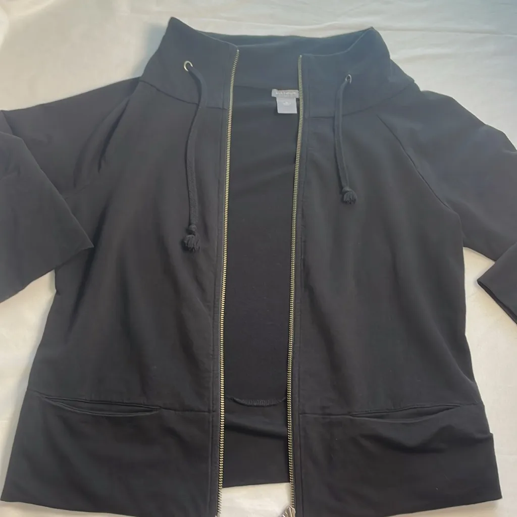 Ann Taylor Black Full Zip Lightweight‎ Jacket 3/4 Length Sleeves Pockets Size M - Image 5