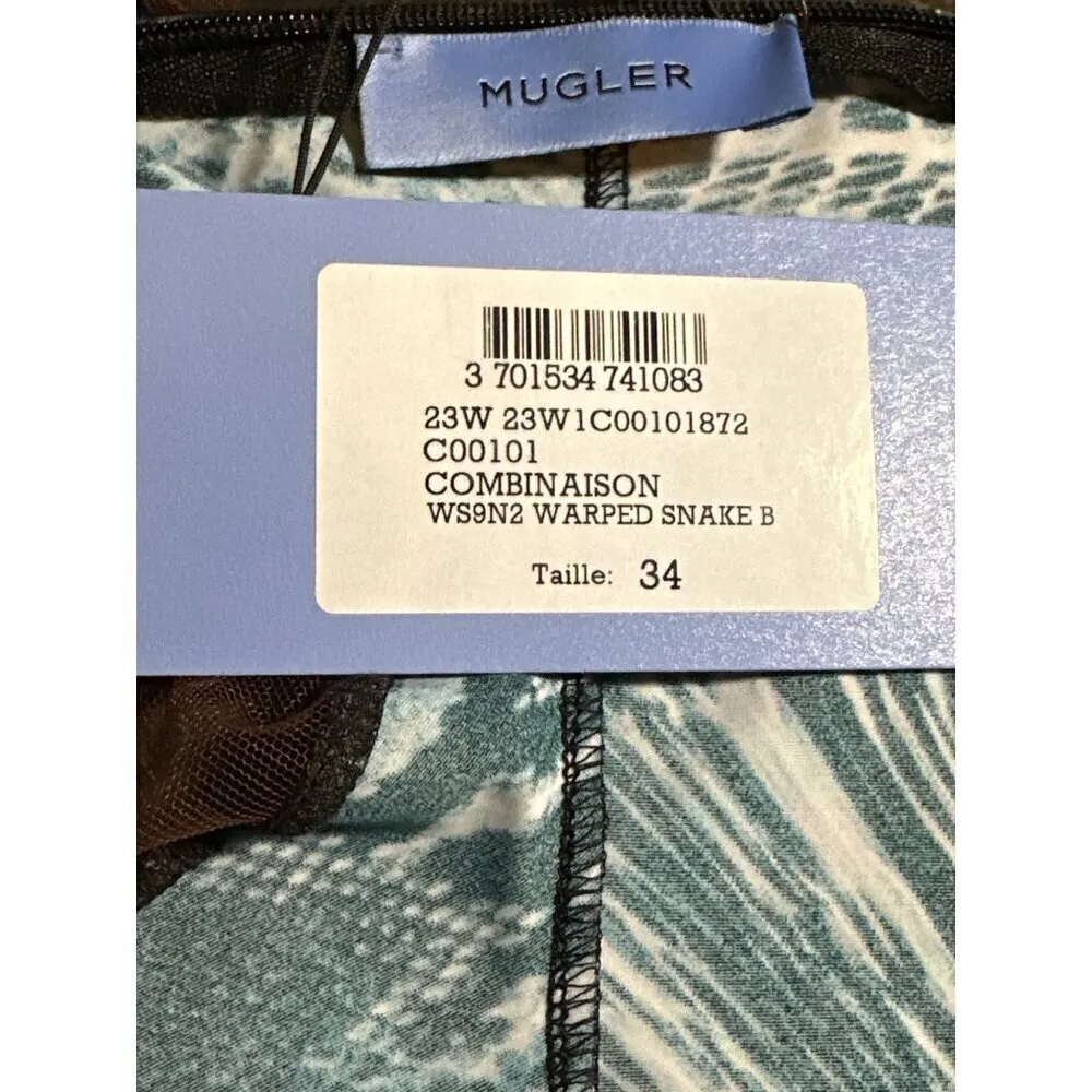 MUGLER Womens Long Sleeve Jumpsuit in Warped Snake Black Nude 34 New Catsuit Size undefined - Image 10