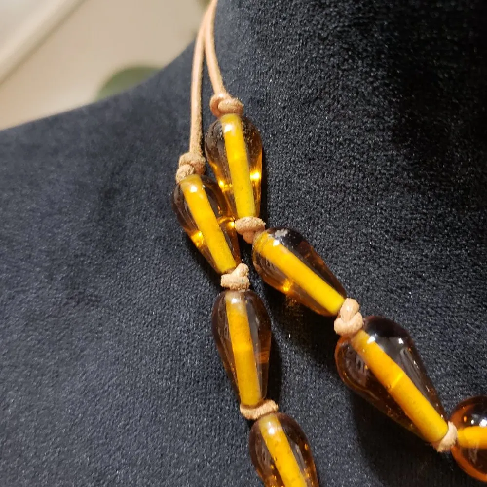 Ellen Tracy Vintage Art Deco Czech Amber Glass Bead Necklace - Image 5