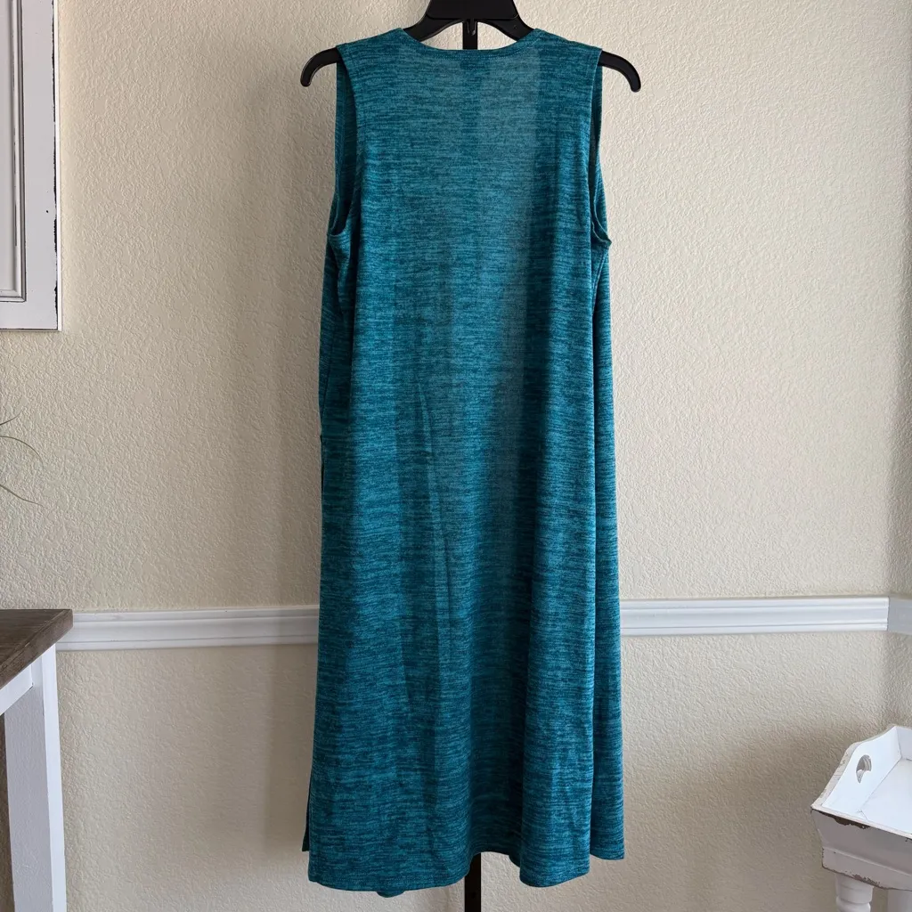 Lularoe Teal Blue Duster Open Front Vest Longline Layering Cardigan Small Kimono - Image 2