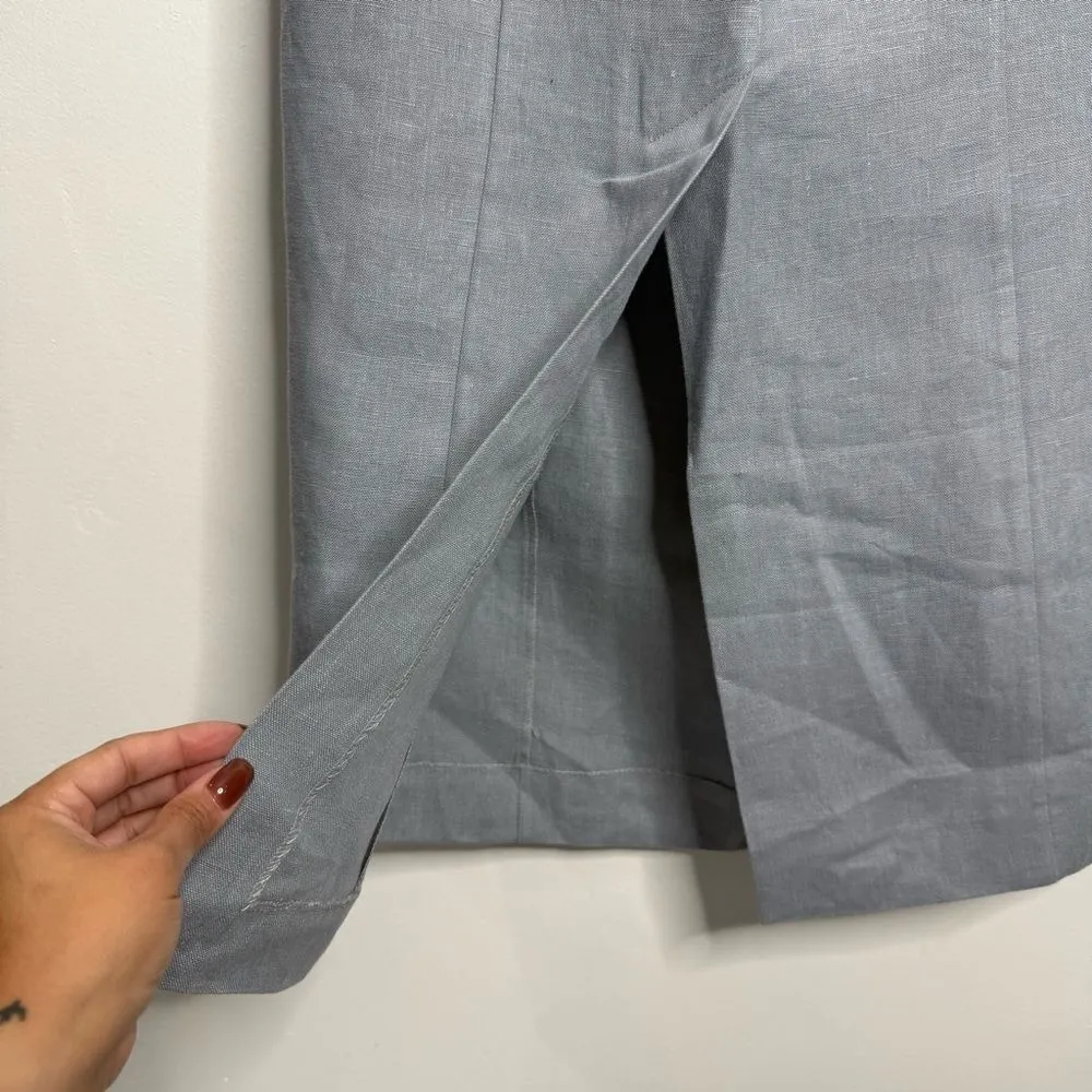 Massimo Dutti Studio Linen Midi Dress Sweetheart Neckline Strapless Blue Large - Image 6