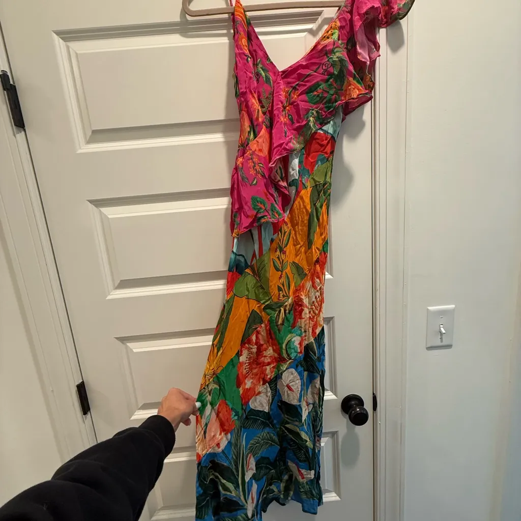 Farm Rio Mixed Flowery Ruffle‎ One Sholder dress size XS - Image 5