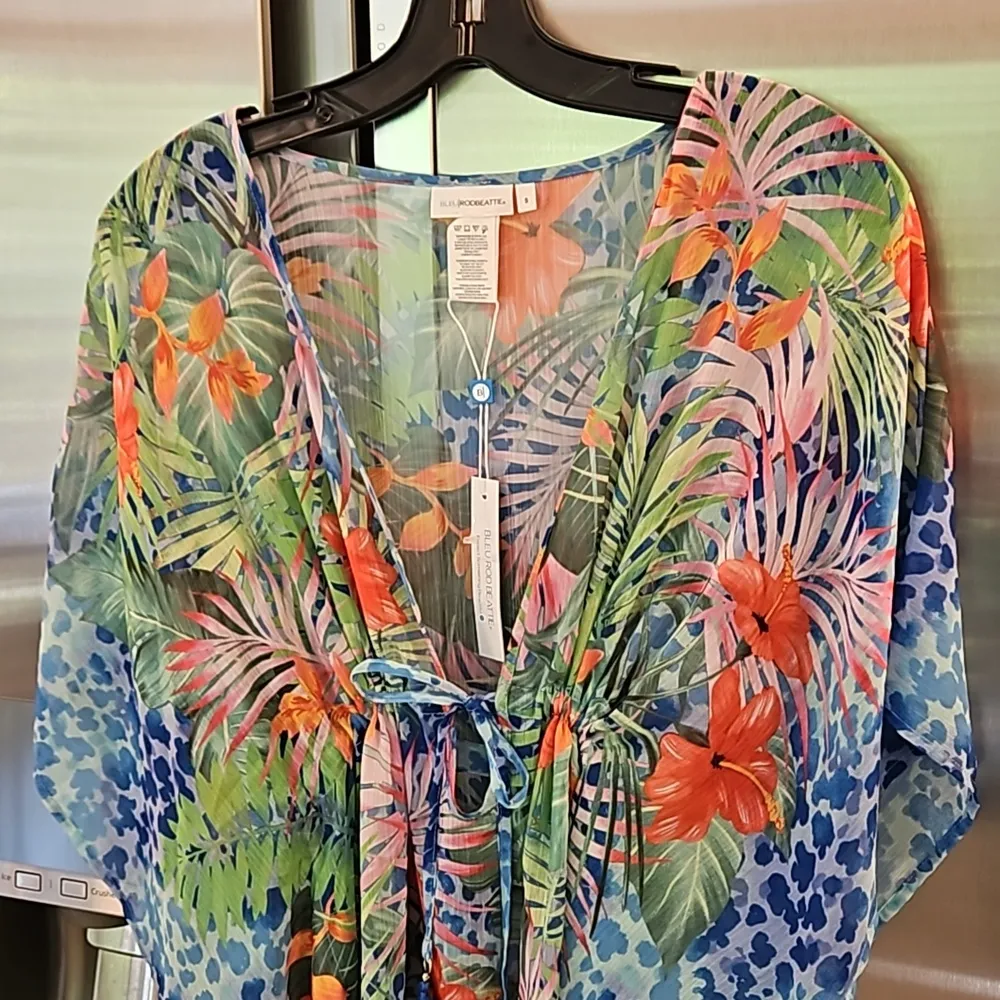 đź’•BLEU ROD BEATTIEđź’• Chiffon Cover-Up Caftan ~ Tropical Flight Print Small S NWT - Image 7