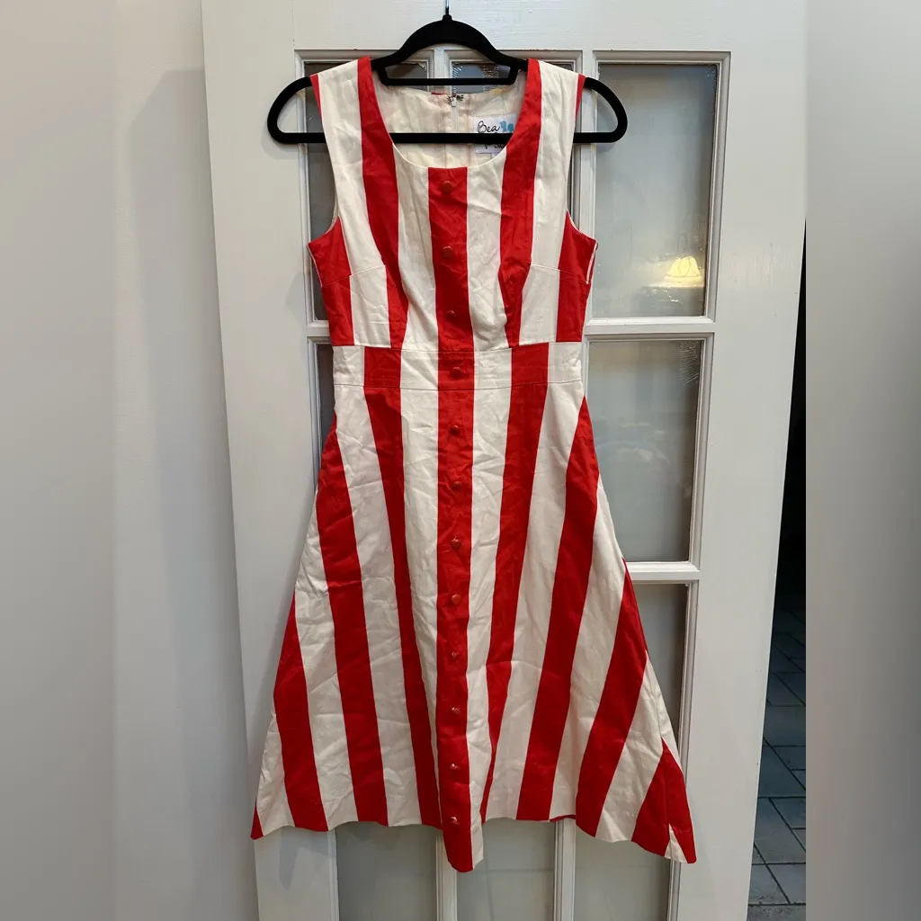 Bea & Dot by ModCloth Retro Pinup Rockabilly Stripe Red White Midi Dress Size S - Image 2