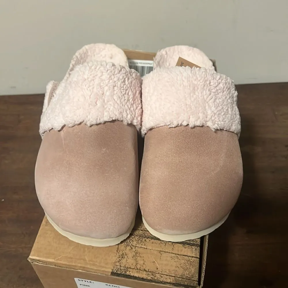 GENUINS Clog Pink Suede Faux Sherpa Cozy Slip On Slipper Slide Shoes Tan Size 7.5 - Image 3