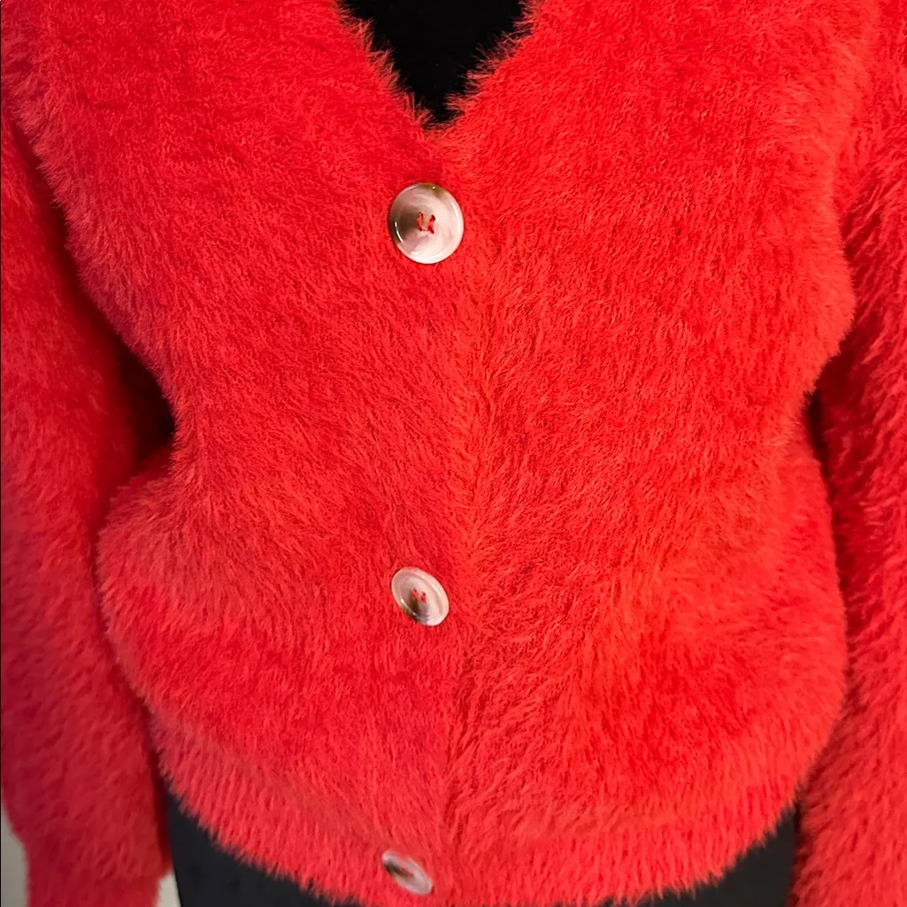 Cozy Red Fuzzy Cardigan Size XS - Image 2