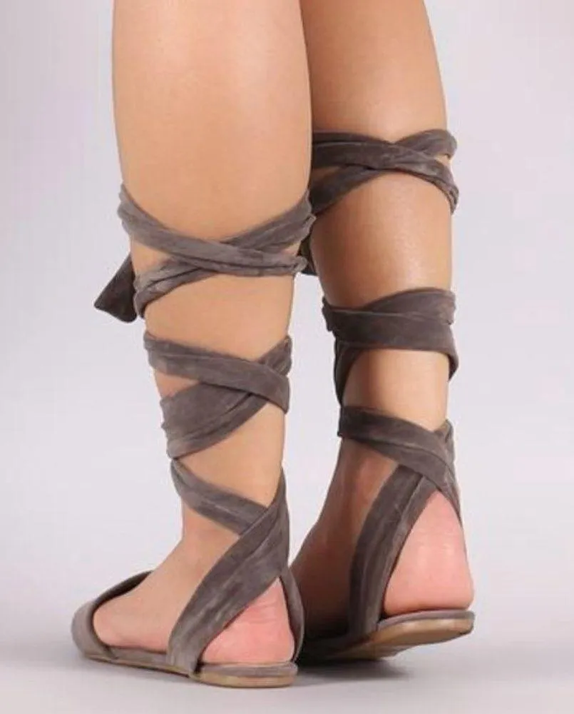 Bamboo Taupe Sequel Faux Suede Pointed Toe Lace Up Flat 7 - Image 2