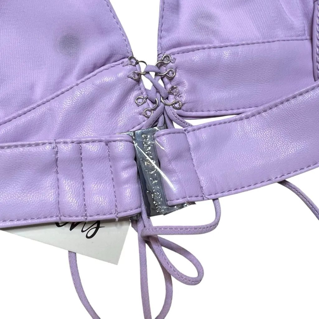 For Love and Lemons Roxie Grommet Lavender Bralette Size XL Vegan Leather NWT - Image 7