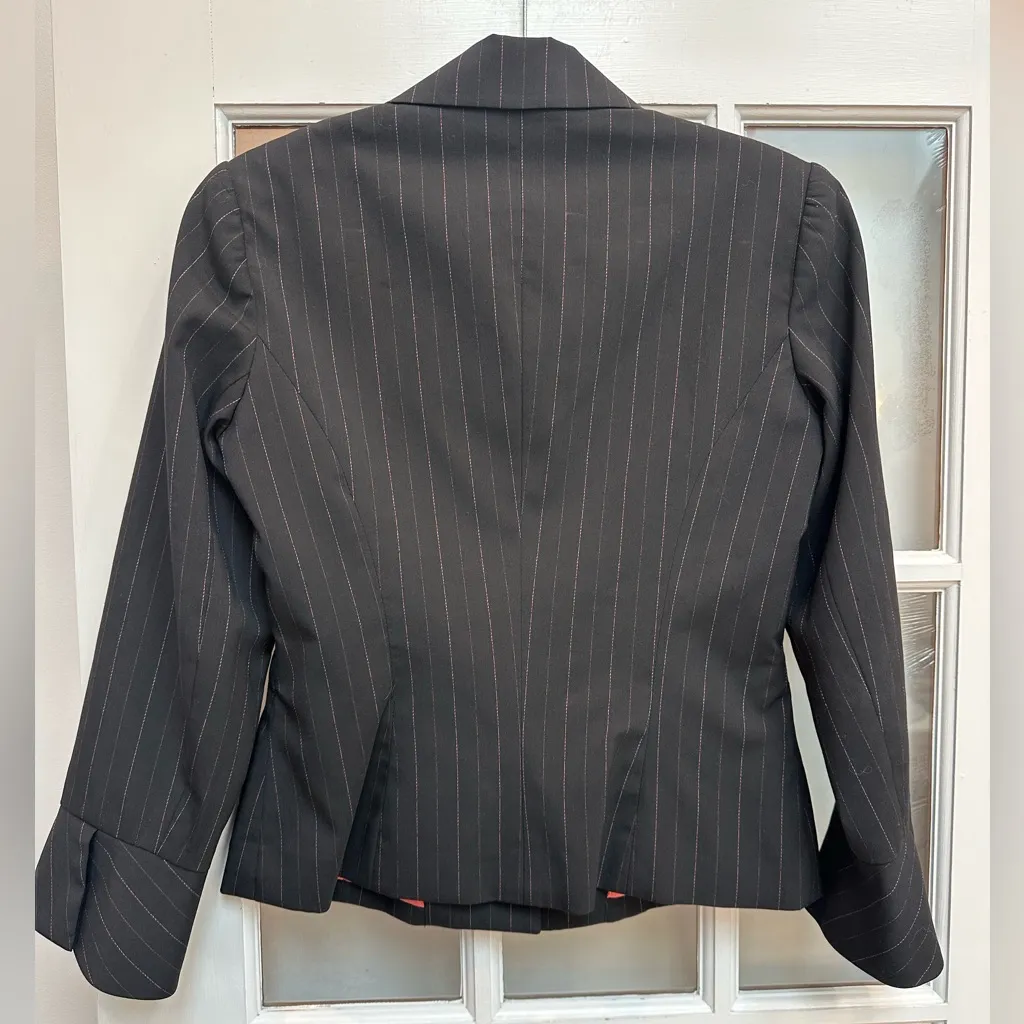 Trina Turk Black Pink Pinstripe Blazer Jacket Shabby Chic Career Women’s Size 4 - Image 7