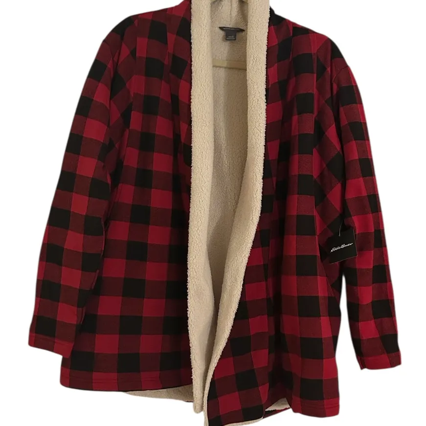Eddie Bauer  Snow Lodge Faux Shearling-Lined Wrap Jacket Buffalo Check Large NEW - Image 5